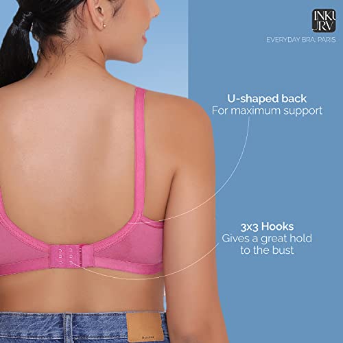 Image of INKURV Everyday Bra for Women's and Girls | Non Padded | Non Wired | Full Coverage Bra in Rich Cotton Fabric - Paris | Combo of 2 |