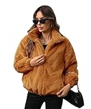 Dugcew Women's Faux Fur Lapel Fashion Short Fluffy Zip Up Jackets Fall Winter Cropped Warm Coat