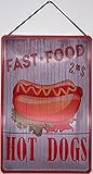  Blechschild mit Kordel 30 x 20 cm Vintage Werbung: Fast Food - Hot Dogs 2,00$ - Blechemma