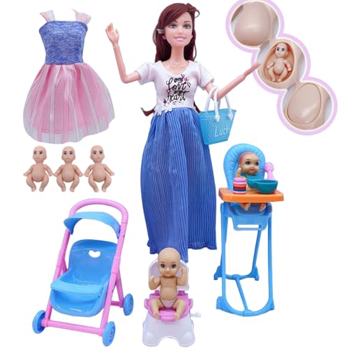 DAGLLGEW Muñeca Embarazada 11, 8 muñeca Embarazada articulada móvil con bebé en la Barriga para niños Juguetes casa de muñecas Accesorios Juguetes para bebés Conjunto Familiar
