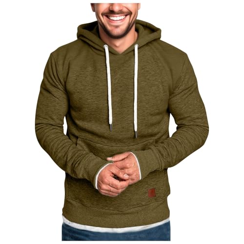 Drawstring Casual Hoodies for Men Long Sleeve Slim Fit Lightweight Hooded Pullover Sweatshirt Fall Winter Basic Tops