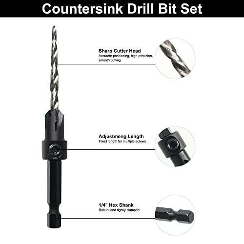 Gmtools CD-5PCS Countersink Drill Bit Set, 5Pcs Tapered Drill Bits M2 Hss thumb #2