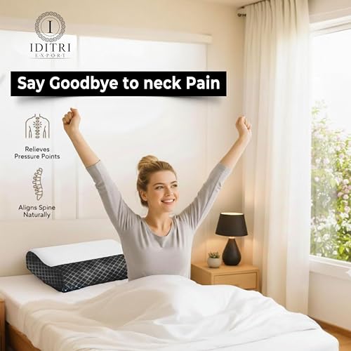 Image of Cervical Neck Pillow, Memory Foam Contour Pillow for Sleeping, Orthopedic Support for Side and Back Sleepers, Slow Rebound, Washable Cover, Black, 48 x 30 cm, Home Use Plus