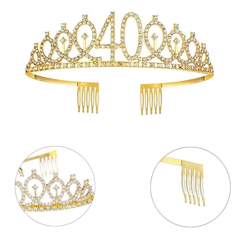 2er Set 40. Geburtstag Schärpe und Tiara Gold Geburtstag Schärpe Geburtstag Krone 40 Geburtstagskrone Prinzessin Kristall Krone Schärpe für Frauen 40. Geburtstag Geschenke Partyzubehör