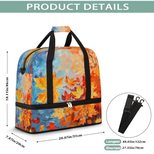 Foldable Carry On Bag for Travel, Expandable Duffle Bag with Shoe Compartment, Autumn Maple Leaf Oil Painting Lightweight Sports Gym Tote with Trolley Sleeve2