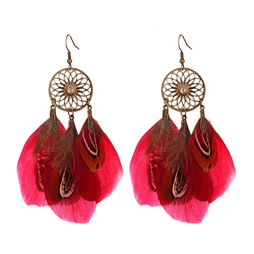 Boucles d'oreilles en plumes bohèmes aux finitions géométriques vintage