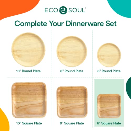 Eco Soul 100% Compostable, Biodegradable, Disposable Palm Leaf Plates | Like Bamboo Plates, Eco-Friendly 6' | Sturdy, Microwave & Oven Safe | Party, Wedding, Event Plates (50 Count 6", Square) #TOP7