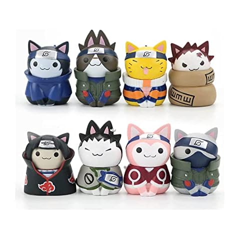 8pcs Anime Naruto Figures Kawaii Q Version Modle Naruto Cat Action Figuras Cartoon Model Kids Gift Toys Suit Cover