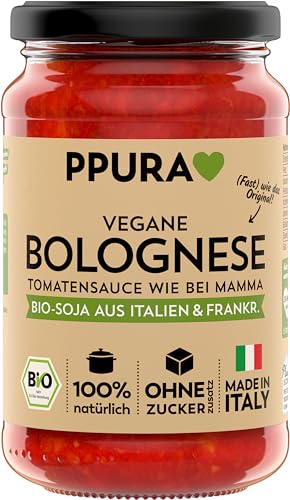 PPURA Bio Tomatensauce Vegane Bolognese | Pasta-Sauce mit Bio-Soja | Sugo Made in Italy | 100%...