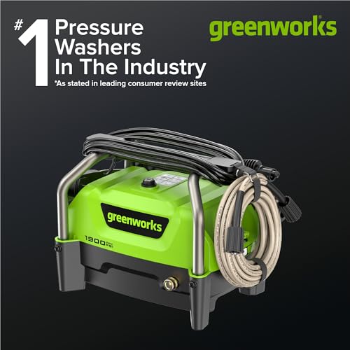 Greenworks 1900 PSI (SGS Certified) 1.2 GPM 13Amp Portable Compact Electric Pressure Washer, Power Washer for Cars, Driveways, Patios, Patio Furniture & Around Pools