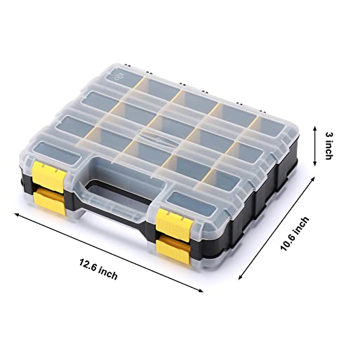 Mayouko Double Side Tools Organizer, Customizable Removable Plastic Dividers, Hardware Box Storage, Small Parts Organizer, 34-Compartment, Black/Yellow #TOP3