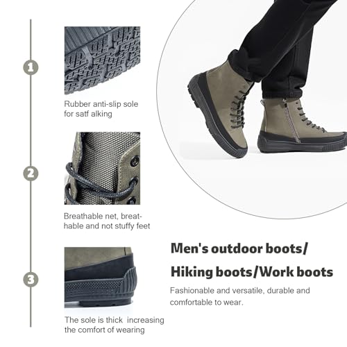 Men's Outdoor Hiking Boots Waterproof High Top Anti Slip Casual Work Boots with Rubber Sole for Trekking, Walking, Travel, Fall Winter4