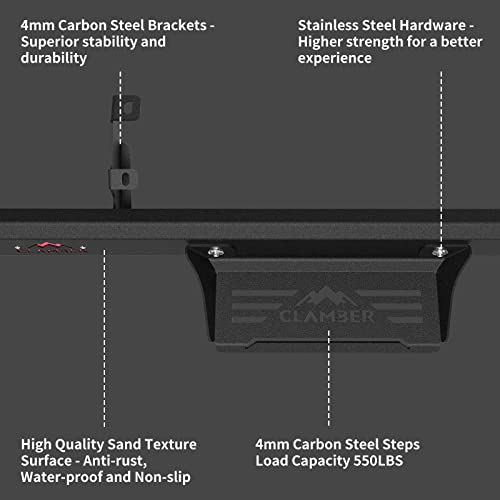 Clamber Running Boards For Ford Bronco 2021 2022 2023 4 Door (Not Sport), Sand Textured Black Side Steps Rock Slider With 5.6" Width Removable Drop Steps, Off-Road And City-Life Two Modes Nerf Bars #TOP3