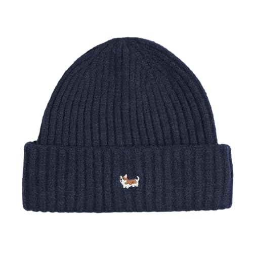 Clape Beanie Hat Warm Winter Hat Unisex Knit Cuffed Fisherman Beanie Thermal Wooly Cap for Cold Weather Navy KHWM2409