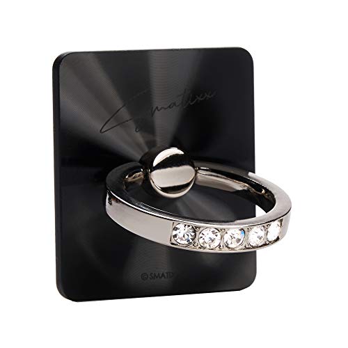 Smatixx Jewel Lab - Luxury Handmade Cell Phone Ring Stand Grip w/Oktant Crystal Stone Aluminum Kickstand Accessory for Universal Smartphone iPhone Galaxy Huawei LG and More | Charlotte (Black)