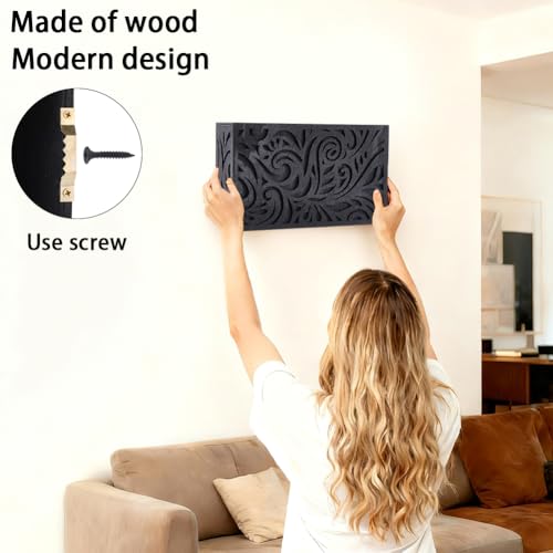 PRESSINART Modern Black Doorbell Cover Chime Cover Box Abstract Floral Pattern Wooden Rectangle Decorative Case Easy to Install Wall-Mounted Box for Indoor Outdoor Entryway Porch Hallway Decoration by PRESSINART - Image 4