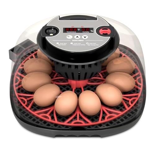 Florienix 12 Egg Incubator Automatic Egg Turning, Temperature & Humidity Control with Digital Display, Built-in Egg Candler & Auto Water Refill for Chicken Duck Quail Eggs
