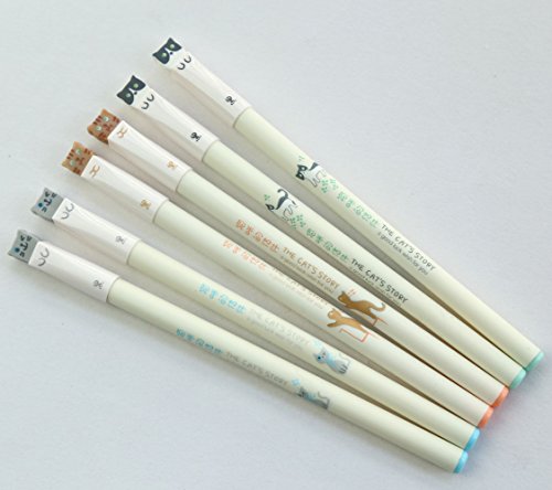 Ganssia Colorful Cats Design 0.38Mm Gel Pens Black Ink Pen Pack Of 6 Pcs #TOP1