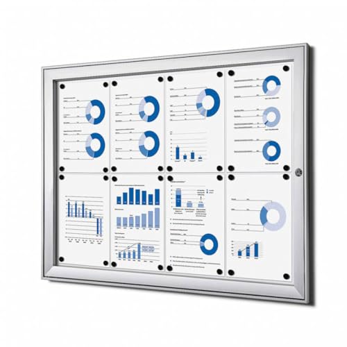 Danieli Store - Quadro de anúncios exterior para menus e anúncios A4. Placa com fechadura e par de chaves incluídas. Fácil de fixar na parede. Superfície de aço magnética e digitável. 8xA4