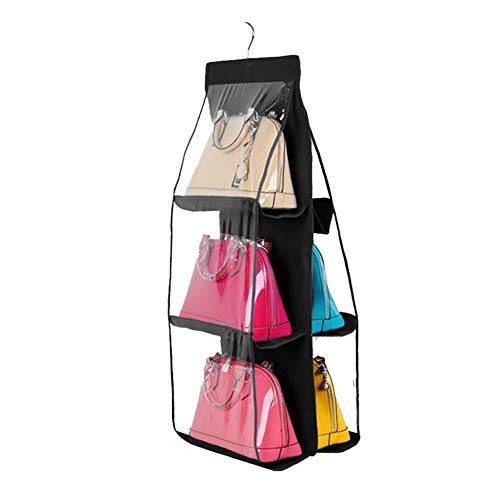Image of 6 Pocket Large Clear Purse Handbag Hanging Storage Bag Organizer Closet Tidy Closet Organizer Wardrobe Rack Hangers Holder for Fashion Handbag Purse Pouch -Multi Color