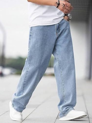 Image of Denim Fabric Straight Fit Mid Rise Light Blue Men Jeans (STF-LVR-02)