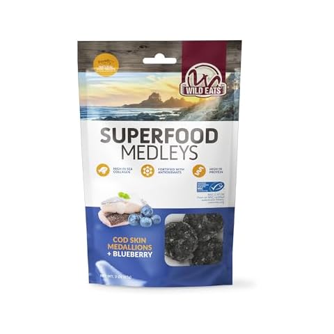 Wild Eats Cod Skins for Dogs, Superfood Healthy Dog Treat Training, 3oz Limited Ingredient Real Blueberry & Cod High in Antioxidants, High Protein, and Marine Collagen for Small, Medium and Large Dogs Cover