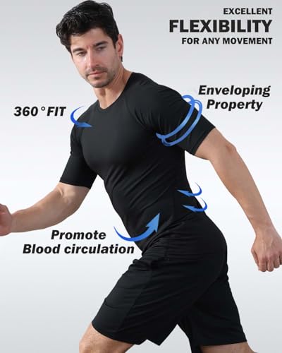 5 Pack Men's Compression Shirts Short Sleeve Cool-Dry Workout Rash Guard Athletic Base Layer Undershirts for Gym2