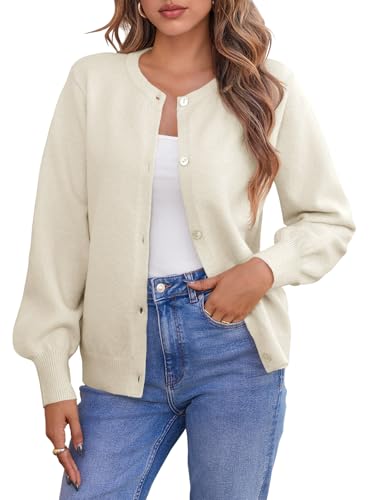 Saodimallsu Womens Button Down Cardigan Sweaters Crew Neck Long Sleeve Open Front Loose Fall Soft Knit Sweater Coats