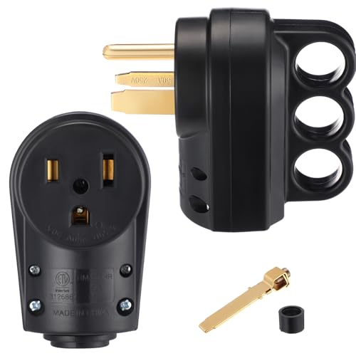 Tellegloww 2 Pcs 50amp Female Welder 6-50p Plug & 6-50r Receptacle RV Electrical Campers 3 Prong 125/250V Universal Plug and Receptacle with Easy Unplug Design , ETL Listed (Black)