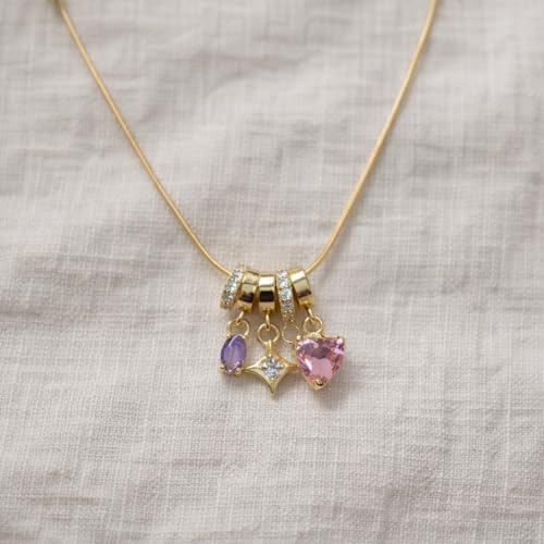 Image of Amaal Anti Tarnish Gold Necklace for Women | Crystal Heart Star Charm Pendant Chain | Stylish AD Diamond Jewellery| Adjustable Neck chains | Valentine Gift for Girlfriend, Wife Stainless Steel -302