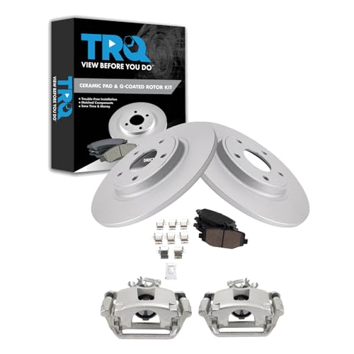 Image of TRQ Rear Brake Pad and Rotor Set Ceramic G Coated Rotors Calipers