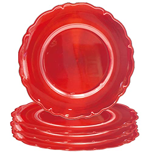 Gilbins 13 inch- Charger Plates, Round Plastic Reef Charger Plates, Holiday Charger Plate Wedding Holiday & Party Table Décor Set of 4 (Red 1)