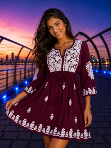 Image of Gauri Laxmi Enterprise Women's Embroidered Georgette Peplum Top | Ethnic Tunic Kurti with Sheer Sleeves | Casual Top for Women