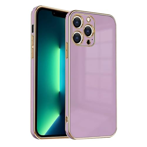 ZNX\ZENIX iPhone13 Pro ケース TPU おしゃれ バンパー型 ケース ストラップホール かわいい くすみカラー ゴールド 大人 ZX-milky2 (iPhone13 Pro (6.1), パープル)