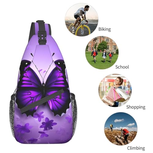 Mochila deportiva bandolera estilo mariposas moradas miniatura 6