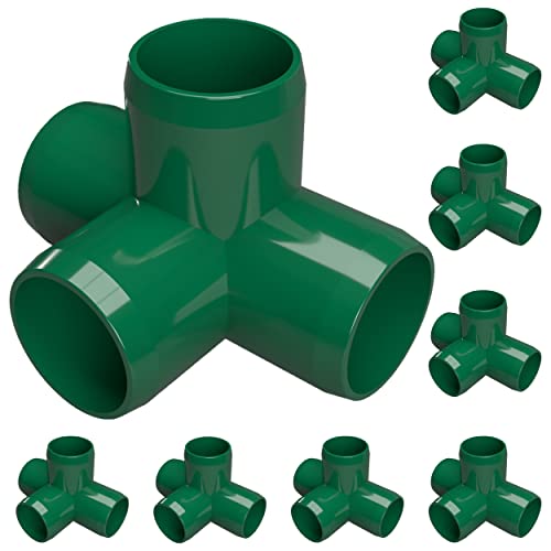 FORMUFIT 3/4” 4-Way Tee Furniture Grade PVC Fitting in Green, Made in USA, UV-Resistant, Impact-Proof, 1.050” Actual Socket Diameter (Pack of 8) - F0344WT-GR-8