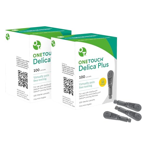 OneTouch Delica Plus Lancets for Diabetes Testing - Fine 30-Gauge Lancets for Blood Test - Diabetic Supplies for Blood Sugar Monitor - for Lancing Device, 200 Count