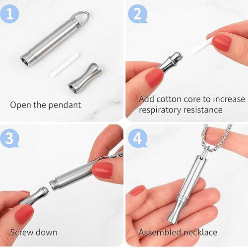 2 PCS Breathing Necklace with Resistance, Breathing Resistance Necklace with Filter, Includes Silver Chain and Mint Cotton Cores for Stress Management and Mindful Breathing - Image 4