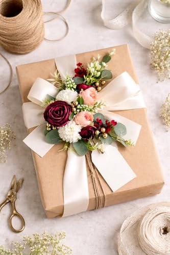 Image of SATYAM KRAFT 1 Bunch Handmade Artificial Peony Flower Brooch for Hamper Decoration, Trousseau Packing, Wedding, Engagement, Gift Wrapping, DIY Craft & Saree Accessories (Big Bunch, Multi)