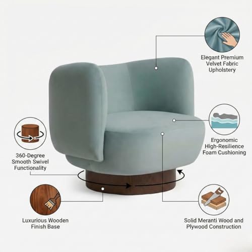 Image of Kingsman Furnitures Nova Swivel Accent Arm Chair for Home | Bedroom, Living, Dining & Drawing Room | Ultra Soft and Comfortable (Steel Grey Blue)