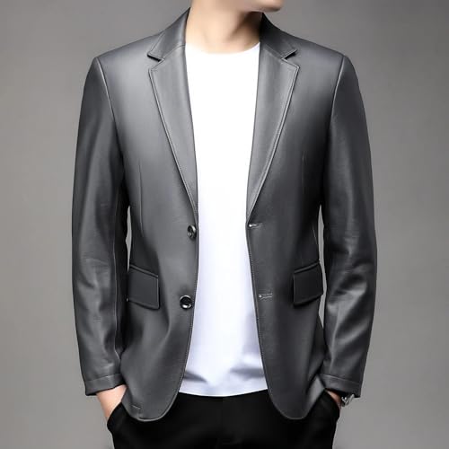 Men’s Real Lambskin Leather Blazer – 2-Button Notch Lapel Sport Coat, Classic Tailored Fit4