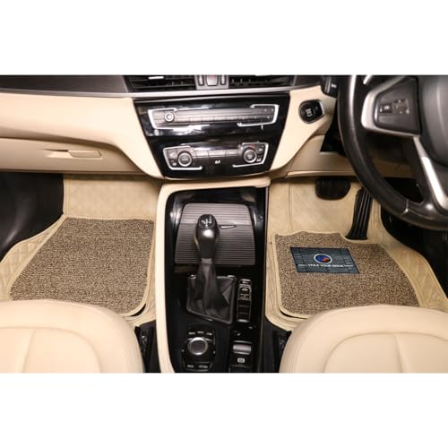 Image of Autofurnish Luxury 7D Car Mat Full Set for Mahindra XUV500 2015-20 || Luxury Leather Dual-Stitch Full Set 7D Car Floor Mat || 100% Waterproof || Color : Beige Beige