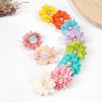 BBGifts 40Pcs Baby Chiffon Flower Hair Ties for Toddler Girls - 2.2 Inch Handmade Pearl Rhinestone Chiffon Flower Soft Elastics Ponytail Holders for Newborns to Kids