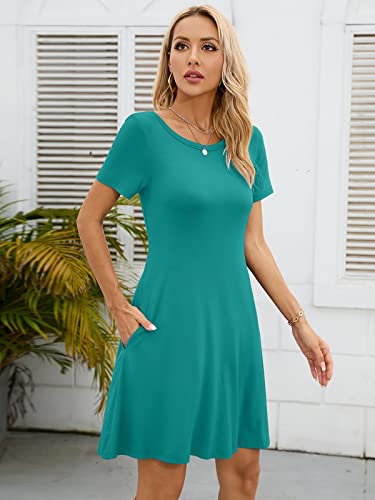 Image of KORSIS Summer Women's Dress Casual T-Shirt Short Sleeve Dresses Swing Flowy Beach Vacation Work Sundress with Pockets