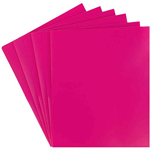 Jam Paper Heavy Duty Plastic 2 Pocket Extra Tough School Folders - Fuchsia Hot Pink - 6/Pack #TOP2