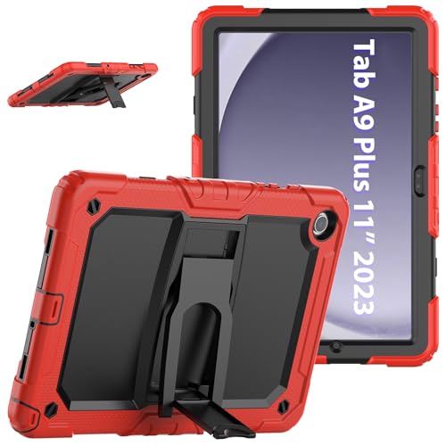 Coque Samsung Galaxy Tab A9 Plus blindée de qualité supérieure avec sangle rouge