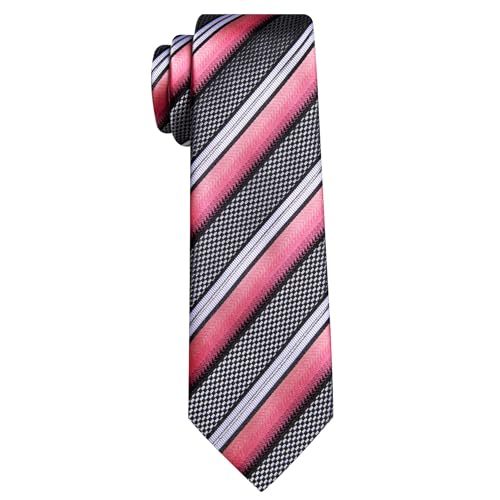 Image of Barry.Wang Tie Sets for Men Silk Stripe Necktie Woven Checkered Handkerchief Cufflinks Formal Business Wedding