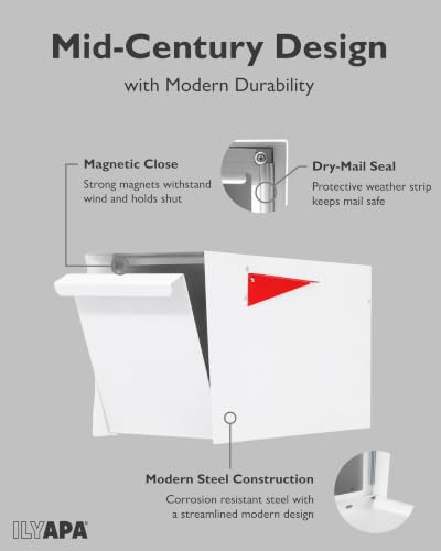 Image of Ilyapa Large Modern Mailbox for Outside - White - Post Mount