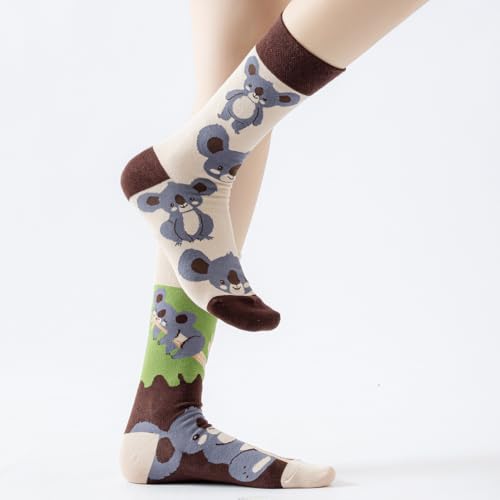 Image of 2 Pairs Cartoon Animal Crew Socks Fun Cotton Mid Calf Socks for Women