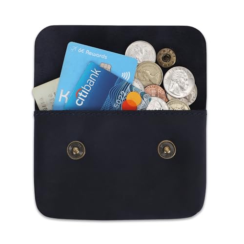 Leather Double Coin Pouch Premium Cash & Card Holder Compact Cable Organizer Travel Makeup Bag, Handmade Artisan Craft Vintage Leather Accessories Multipurpose Wallet & Organizer (Black)4